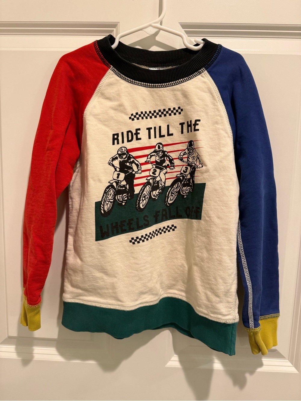 Hanna Andersson- Kids' Colorblock Moto Graphic Long-Sleeve Tee - Cream/Red/Blue